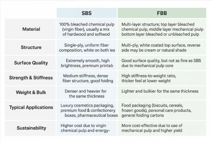SBS vs. FBB: come scegliere il cartone per imballaggio più adatto SBS vs. FBB: come scegliere il cartone per imballaggio più adatto